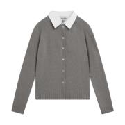 Ull Cardigan med Poplin Krage