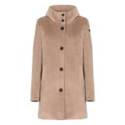 Beige Velvet Parka med Hette