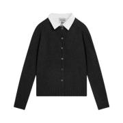 Cardigan med raglanermer og poplin krage