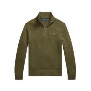 Olive Cotton Quarter-Zip Jumper