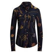 Marineblå Lauren By Ralph Lauren Navy Slim Fit Belting-Print Jersey Sh...