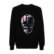 Sort Skull Print Genser