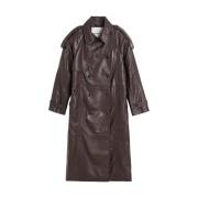 Brun skinn biker trenchcoat