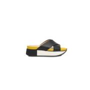 Svart Skinn Plattform Sandal