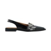 Sort skinn slingback sandaler med spenne