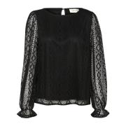 Elegant Brodert Svart Bluse