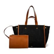 Svart Skinn Tote Bag Organizer