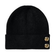 Svart Beanie Lue med Gullknapper