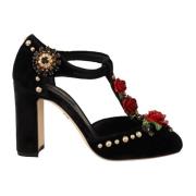 Elegant Mary Jane Pumps med Velvet T-Stropp