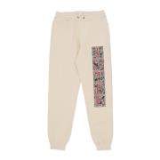 Krem Fleece Sweatpants Elastisk Midje