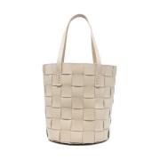 Beige Skinn Bucket Bag Snøring Stil