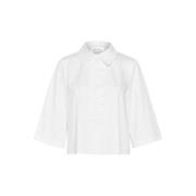 Silkebluse med volanger Bright White