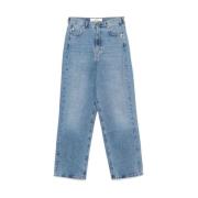 Blå Denim High-Waisted Wide Leg Jeans