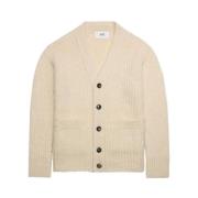 Beige Ribbestrikket V-Hals Cardigan