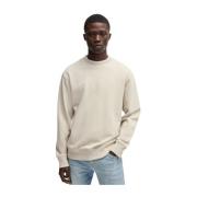 Beige Crewneck Bomulls Sweatshirt med Logo