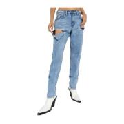 Blå Mid Waist Ballong Jeans