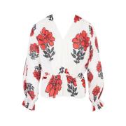 Bluse med V-hals i indiske blomster