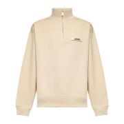 Beige Bomull Fleece Ståkrage Jakke