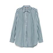 Mørk Grønn Button-Up Skjorte med Box-Pleat Detalj