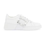 Hvite Skinn Rhinestone Skate Sneakers