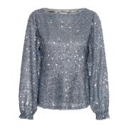 Paillettbluse med Puffede Ermer