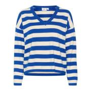 Stripete V-Neck Pullover Genser Surf Blue