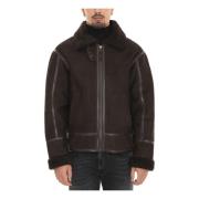 Shearling Skinn Trim Jakke med Glidelås