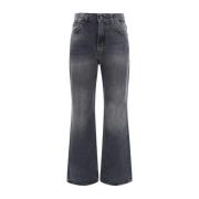 Monokrom Straight Jeans med Lær Patch