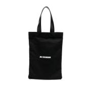 Svart bomull tote bag med logoprint