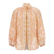 Elegant Paisley Bluse med Høy Hals