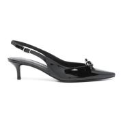 Svart Patent Slingback Kitten Hæl Pumps