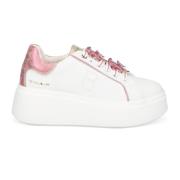 Hvite Skinn Platform Sneakers med Rhinestone Fiske Tilbehør