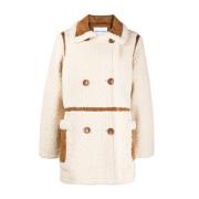 Lang Faux Shearling Kåpe Hvit Brun