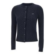 Navy Blue Cardigan med Cable-Knit