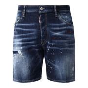 Blå Denim Shorts med Lakkdetaljer