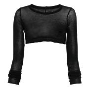 Svart Halvtransparent Crop Top Lang Erme