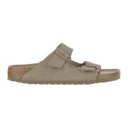 Beige Semsket Skinn Justerbare Kork Sandaler