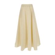 Beige Ruffle Midi Skjørt i Tech-stoff