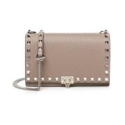 Rosa Rockstud Flap Veske med Kjede