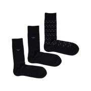 Sort Bomull Crew Socks AllOver Logo