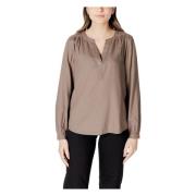 Beige V-Hals Langermet Bluse