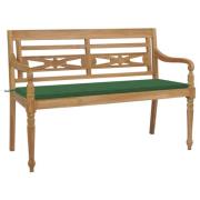 vidaXL Batavia benk med grønn pute 150 cm heltre teak