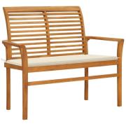 vidaXL Hagebenk med kremhvite pute 112 cm heltre teak