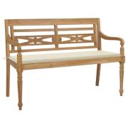 vidaXL Batavia benk med kremhvite pute 150 cm heltre teak