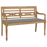 vidaXL Batavia benk med grå pute 120 cm heltre teak