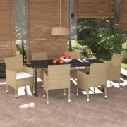 vidaXL Hagespisegruppe med puter 7 deler polyrotting beige