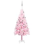 vidaXL Forhåndsbelyst kunstig juletre med kulesett rosa 150 cm PVC