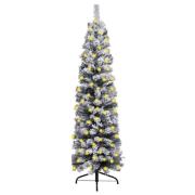 vidaXL Slankt forhåndsbelyst juletre med flokket snø grønn 210 cm PVC