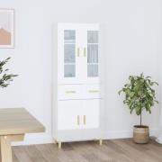 vidaXL Highboard høyglans hvit 69,5x34x180 cm konstruert tre