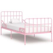 vidaXL Sengeramme med spilebase rosa metall 100x200 cm